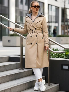 Dámsky dvojradový kabát s kapucňou FashionStreet camel TY5656