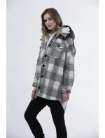 Ecru/sivá dámska károvaná košeľová bunda (AG3-1813) Ecru/sivá dámska károvaná košeľová bunda (AG3-1813)
