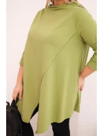 Dámska bavlnená blúzka s asymetrickými rukávmi v olivovej farbe Dámska bavlnená blúzka s asymetrickými rukávmi v olivovej farbe