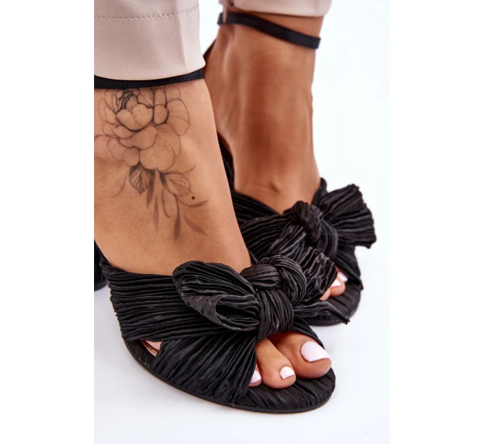 Modne Sandały Z Kokardą Na Obcasie Czarne Callum Modne Sandały Z Kokardą Na Obcasie Czarne Callum
