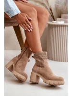 Dámské boty na podpatku se zipem eko semišové béžové model 21668056 - Boto