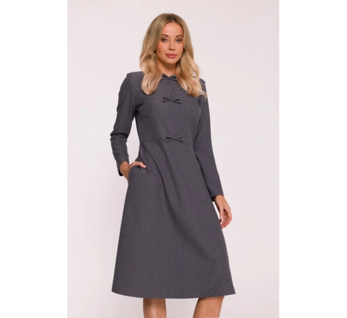 model 21319075 Šaty s mašlemi šedé - STYLOVE model 21319075 Šaty s mašlemi šedé - STYLOVE