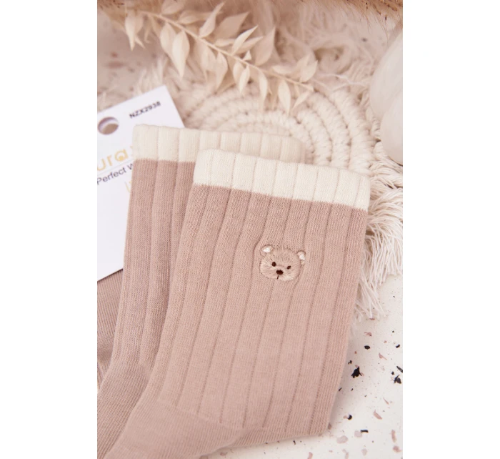 Dámske bavlnené ponožky s medvedíkom - béžové