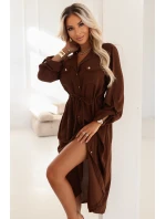 651-1 Midi šaty s gombíkmi a opaskom - čokoládové