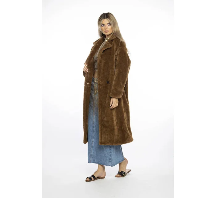 Hnědý dámský oversize kabát model 21247111 - Ann Gissy Hnědý dámský oversize kabát model 21247111 - Ann Gissy