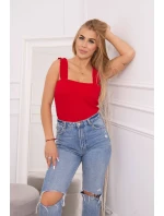 Blúzka bez ramienok s volánikmi červená