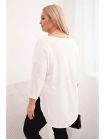 Dámská bavlněná blůza Plus Size s V výstřihem a ohrnutým rukávem bílá