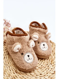 Kapcie Dziecięce Ocieplane Z Misiem Beżowe Eberra