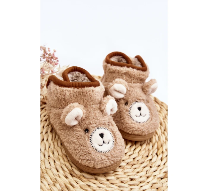 Kapcie Dziecięce Ocieplane Z Misiem Beżowe Eberra