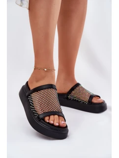 Ozdobené Dámské Pantofle Na Platformě S Černé model 21698367 - S.Barski