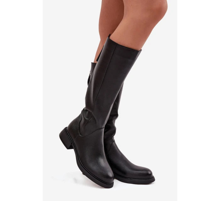 Kožené dámské kozačky na nízkém podpatku s D&A Černé model 21715489 - S.Barski Kožené dámské kozačky na nízkém podpatku s D&A Černé model 21715489 - S.Barski