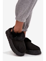 Dámské pantofle na platformě s kožíškem černé Linaris