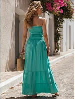 Dámske maxi šaty bez ramienok v morskom odtieni FashionStreet EY2667 Dámske maxi šaty bez ramienok v morskom odtieni FashionStreet EY2667