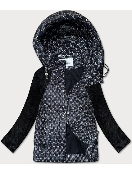 Černá oversize bunda pro přechodné období z různých spojených materiálů model 20565673 - VASTON FASHION