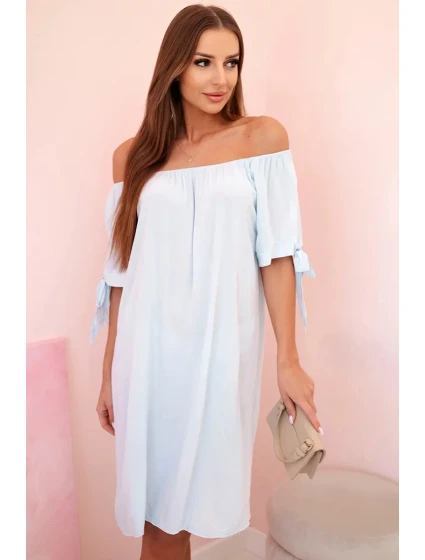 Dámské viskózové šaty s vázáním na rukávech modré Dámské viskózové šaty s vázáním na rukávech modré