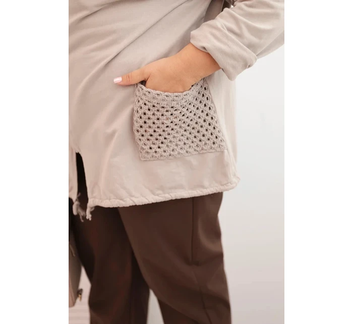 Dámská mikina Plus Size bavlněná oversize s dlouhým rukávem béžová