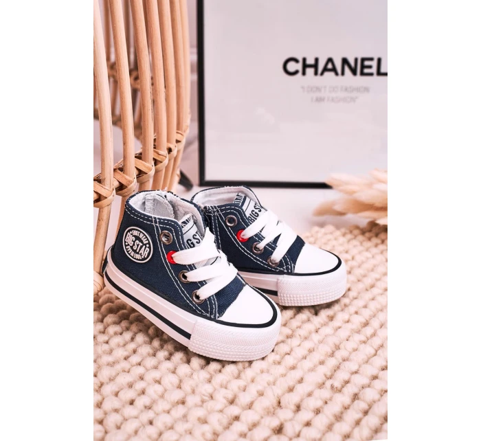 Dziecięce Wysokie Trampki Z Suwakiem BIG STAR HH374189 Granatowe Dziecięce Wysokie Trampki Z Suwakiem BIG STAR HH374189 Granatowe