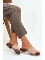 Dámske ploché papuče na podpätku so zlatými prackami Beige Girella Dámske ploché papuče na podpätku so zlatými prackami Beige Girella