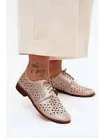 Kožené dámské polobotky s otvory na nízkém podpatku model 22140980 Zlaté - Zazoo