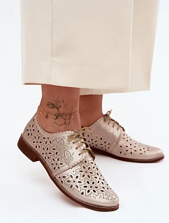 Kožené dámské polobotky s otvory na nízkém podpatku model 22140980 Zlaté - Zazoo