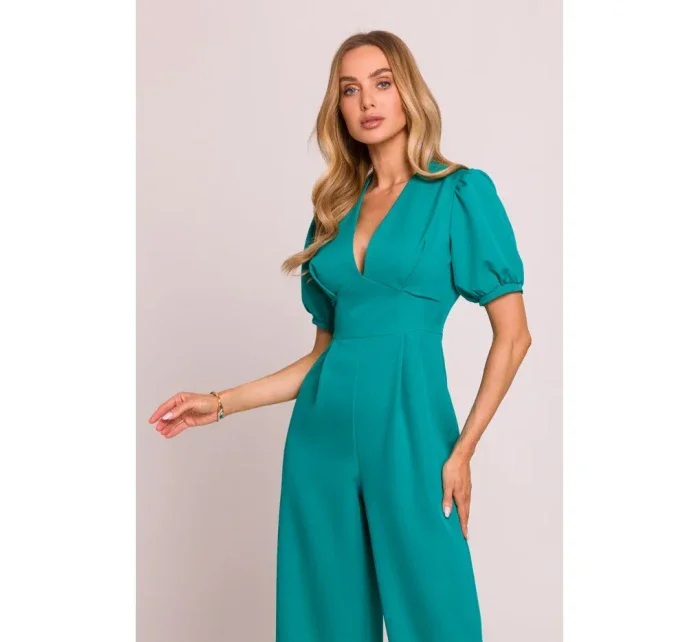 model 20970764 Kombinéza s puff rukávy tyrkysová - Moe