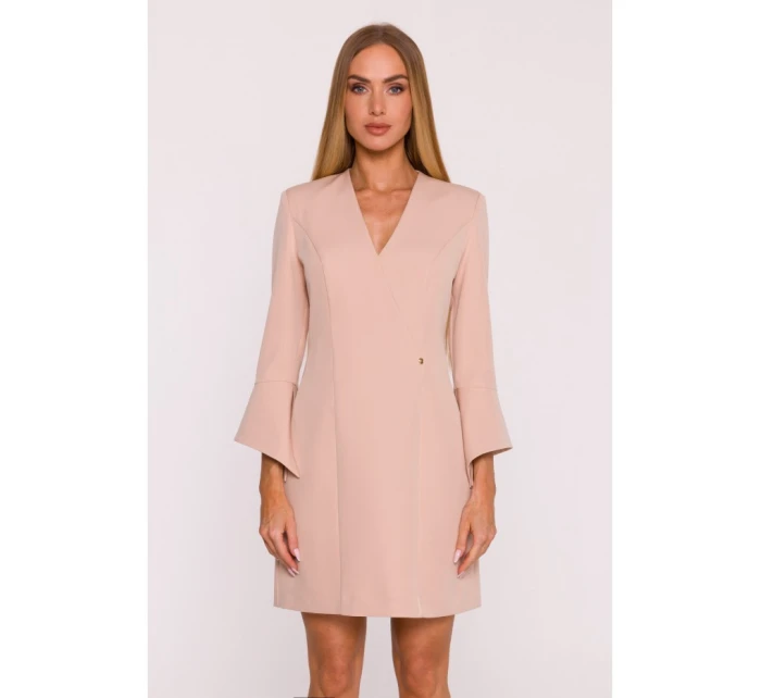 model 21296023 Šaty s širokými manžetami béžové - Moe model 21296023 Šaty s širokými manžetami béžové - Moe