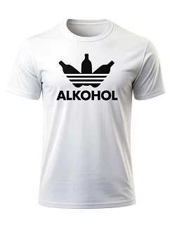 Pánské bavlněné tričko s potiskem - ALKOHOL - bílé
