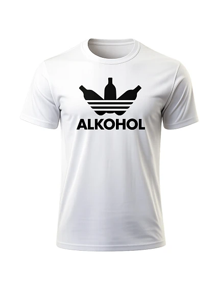 Pánské bavlněné tričko s potiskem - ALKOHOL - bílé