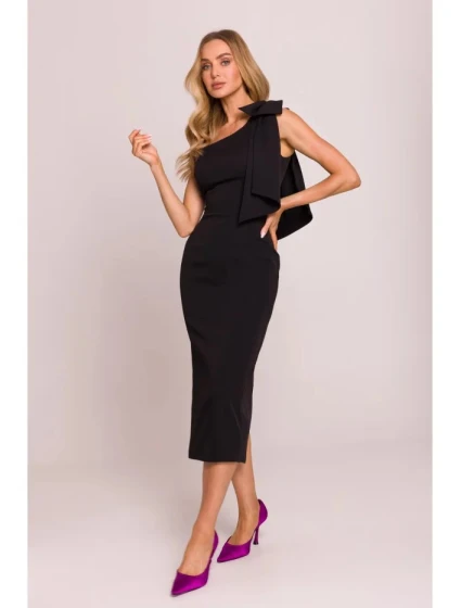 Dámské šaty na jedno rameno s mašlí model 21941174 černé - Moe