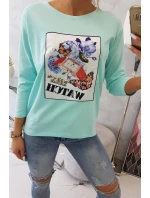 Halenka s 3D grafikou model 18743972 v mátové barvě - K-Fashion Halenka s 3D grafikou model 18743972 v mátové barvě - K-Fashion