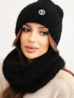 Dámská souprava čepice a šály zimní s ozdobným černá model 21461114 - K-Fashion