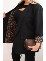 Dámská sako Plus Size s podšívkou v leopardím vzoru černá Dámská sako Plus Size s podšívkou v leopardím vzoru černá