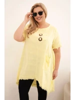 Dámské bavlněné šaty Plus Size s delším zadním dílem a kapsou žlutá