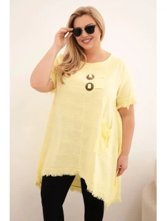 Dámské bavlněné šaty Plus Size s delším zadním dílem a kapsou žlutá