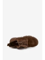 Zamszowe Niskie Botki Damskie Na Platformie Big Star SS274595 Brązowe