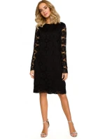 M406 krajkové šaty do áčka s dlhými rukávmi - čierne