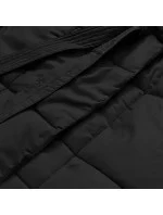 Čierny dámsky zimný kabát s opaskom (2M-061)