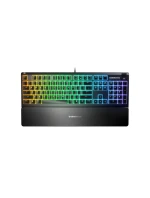 SteelSeries Apex 3 Gaming Keyboard, US Layout, Wired, Black SteelSeries Apex 3 Gaming Keyboard Vodotesná IP32 pre ochranu proti poliatiu, prispôsobiteľné 10-zónové RGB osvetlenie reaguje na hry a Discord, tiché herné spínače vydržia dlho
