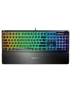 SteelSeries Apex 3 Gaming Keyboard, US Layout, Wired, Black SteelSeries Apex 3 Gaming Keyboard Vodotesná IP32 pre ochranu proti poliatiu, prispôsobiteľné 10-zónové RGB osvetlenie reaguje na hry a Discord, tiché herné spínače vydržia dlho