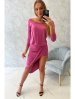 Asymetrické šaty, 3/4 rukávy, růžové Asymetrické šaty, 3/4 rukávy, růžové