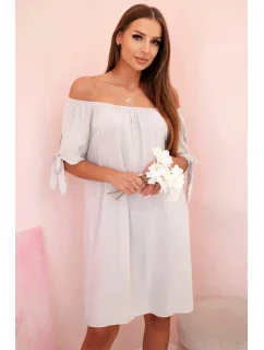 Dámske viskózové šaty s viazaním na rukávoch béžovej farby