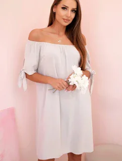 Dámske viskózové šaty s viazaním na rukávoch béžovej farby