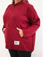 Dámska mikina z viskózy vo veľkosti plus size s kapucňou a klokaním vreckom, bordová