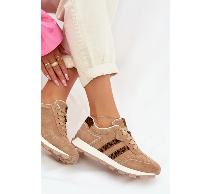 Dámské semišové tenisky na platformě Leopardí vzor model 22013938 Hnědé - S.Barski