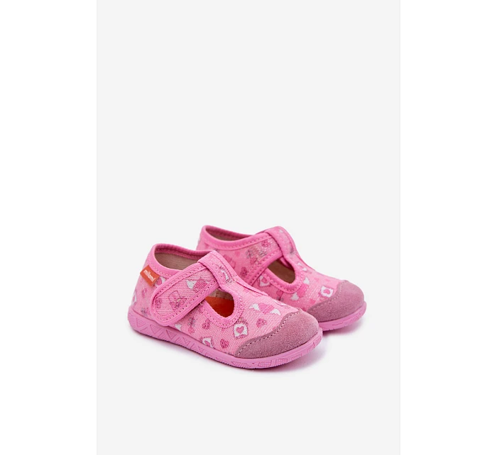 Dětské pantofle na suchý zip lesklé růžové model 22101100 - Milami