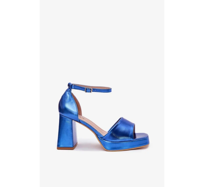 Dámske lakované sandále na podpätku - modré Marila Dámske lakované sandále na podpätku - modré Marila