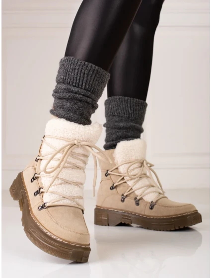 Módne hnedé dámske snehové topánky bez podpätku Módne hnedé dámske snehové topánky bez podpätku