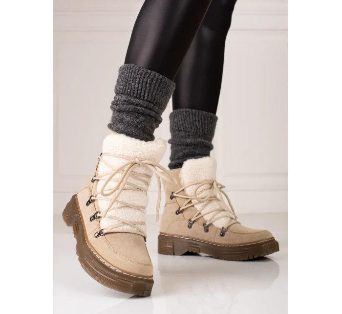 Módne hnedé dámske snehové topánky bez podpätku Módne hnedé dámske snehové topánky bez podpätku