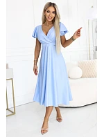 675-1 Midi šaty Blinky s obálkovým výstrihom a brokátovým leskom - modré