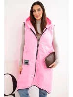 Dámská prošívaná vesta Plus Size s kapucí na zapínání cukrově růžová